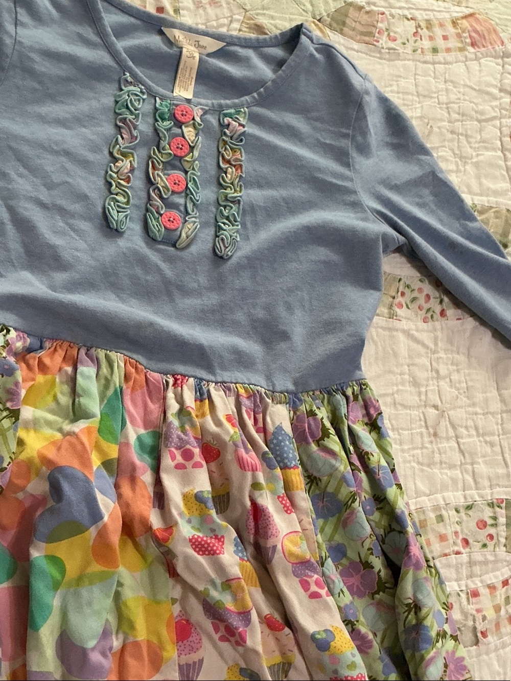 Matilda Jane Light Blue Top with Pastel Multi-Print Skirt Dress
